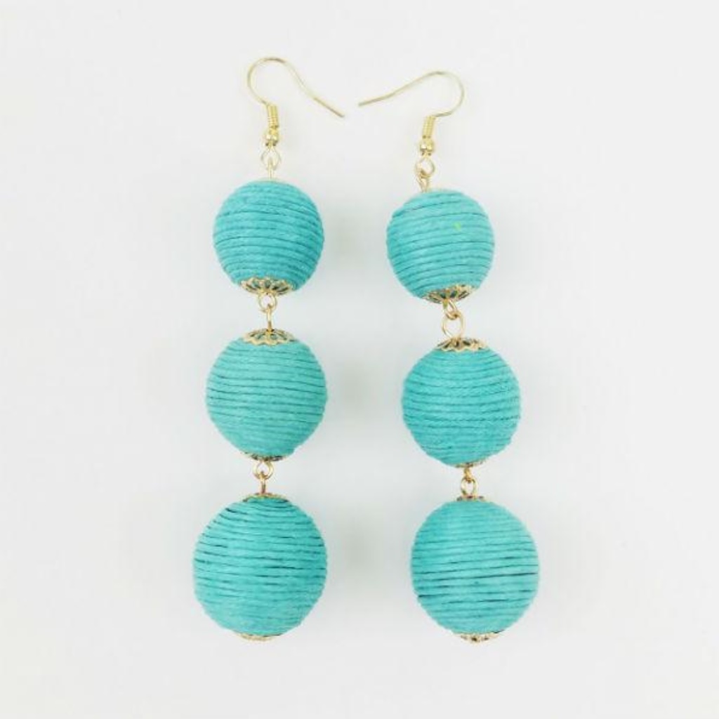 Teal 3 Thread Ball Earrings